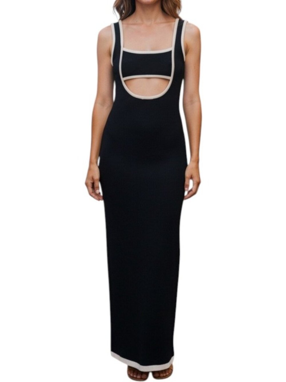 NWT Peppermayo Lost In Paris Black Knit Maxi Dress sz M/L Sleeveless Cut Out